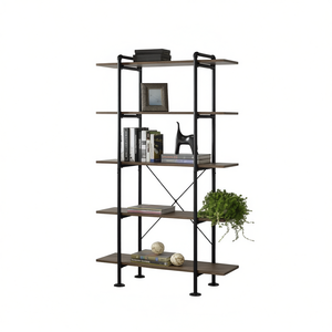 Bibliothèque rustique en chêne à 5 étagères, meuble de salon autoportant durable au design moderne, idéal pour le bureau à domicile - Product Image 1