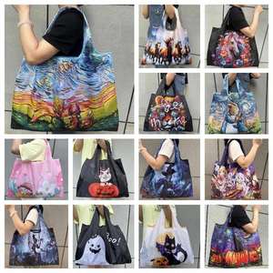 Custom <b>Print</b> 56cm <b>Extra</b> <b>Large</b> Heavy Duty Floral Folding Tote Bag Polyester Reusable Superet Foldable Shopping Bag Singapore - Product Image 5