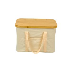 Panier de rangement Chanodug en carton et bambou, recouvert de toile, pour extérieur, grain de bois kaki, modèle FX-7205 - Product Image 1