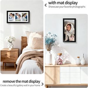 S&amp;L 7x14 Black Wood Collage Picture <strong>Frame</strong> with Mat for 3 Openings 4x6 <strong>Photos</strong> Large Wall Mount <strong>Triple</strong> <strong>Photo</strong> <strong>Frame</strong> Home Decor - Product Image 3
