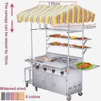 Chariot de restauration rapide d'extérieur convertible en acier inoxydable à trois niveaux avec 4 roues, chauffage intégré, résistant à la rouille, grill à gaz facile à utiliser