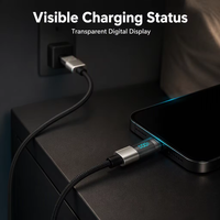 Câble USB-A vers Type-C en silicone Justlink 100W avec affichage de puissance, tête transparente, charge rapide et transfert de données pour téléphone et tablette