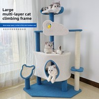 Grand arbre à chat, lit spacieux pour chat, poteaux à gratter en sisal, plateforme multi-niveaux style épuré, 125 cm, compact, spacieux, en velours de chanvre