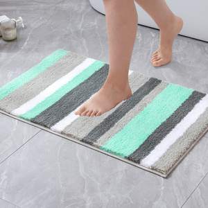 Tapis de bain minimaliste rayé floqué rectangulaire antidérapant absorbant en fibre de polyester pour la maison, tapis de salle de bain, tapis d'entrée des toilettes - Product Image 5