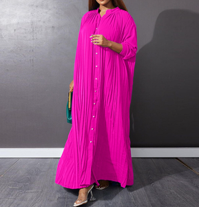 Nuovi Arrivi Abbigliamento Donna <span class=keywords><strong>Taglie</strong></span> Forti, Abiti Camicia Eleganti e Alla Moda, Vestito Casual Ampio con Pieghe Pressate - Product Image 3