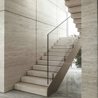 Marches d'escalier en marbre de travertin flottant antidérapantes, design nordique, en pierre naturelle, pour villa