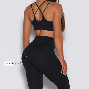 Benutzer definierte 2 Stück Push-up Sport-BH Top Yoga hosen Anzug Workout-Sets für Frauen Sportswear Gym Fitness-Set