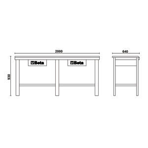 Beta C56 établi en acier 2000x640x930mm avec 2 tiroirs, capacité 1200 kg - Product Image 4