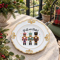 Assiette de présentation élégante en plastique Casse-Noisette 13 pouces, motif imprimé UV avec bordure perlée dorée pour fêtes de Noël et réunions de famille