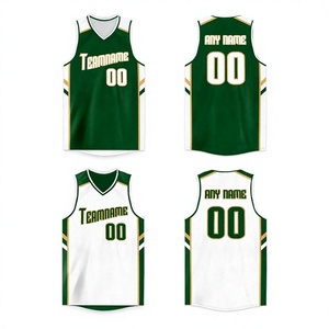 Camiseta de Baloncesto Sublimada Personalizada con Nombre de Equipo 00 Verde Blanco Cuello en V Sin Mangas Uniformes de Malla para Adultos Unisex Todas las Temporadas - Product Image 1