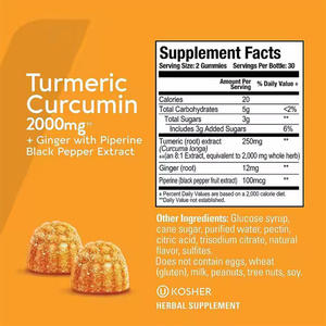 Gomitas de cúrcuma veganas con logotipo personalizado para adultos y niños, suplementos de hierbas de curcumina y jengibre de pimienta negra con alta concentración - Product Image 4
