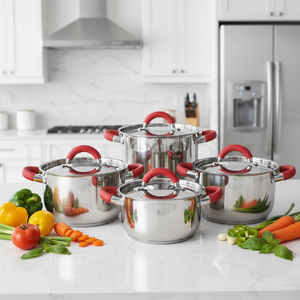 Juego de ollas y sartenes de cocina personalizadas con mango de silicona, ollas para sopa al por mayor, juego de ollas de acero inoxidable - Product Image 1