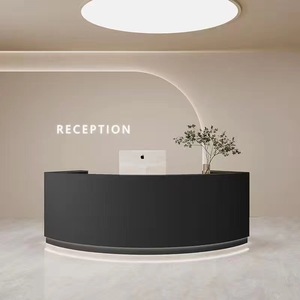 Comptoir d'accueil en béton avec accents en bois, éclairage LED minimaliste, comptoir moderne pour bureau, hall d'hôtel, clinique, spa - Product Image 5