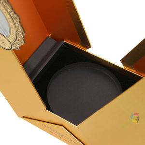 Boîte à vin de luxe en or mat avec logo personnalisé, matériaux recyclés écologiques, insert en <span class=keywords><strong>mousse</strong></span> noire et ruban - Product Image 4