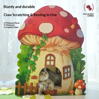 En gros, Maison pour chat champignon à 2 niveaux en carton ondulé, avec griffoir, imperméable et résistant à l'usure, thème forêt, pour plusieurs chats