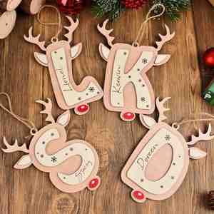 Personalised <b>Reindeer</b> Letter Ornament with Name, Custom Wooden <b>Christmas</b> Ornament for Tree, Holiday Tag, Keepsake Gift - Product Image 3
