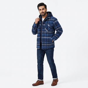 Veste chemise en flanelle pour homme avec capuche amovible, doublure matelassée à carreaux, manteau d'hiver épais, sweat à capuche, vêtements d'extérieur, chemises polaires pour homme - Product Image 1