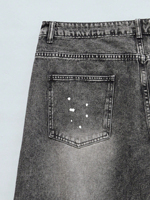 Fabricant de jeans personnalisés à effet éclaboussures de peinture pour femme, pantalon en denim baggy coupe fer à cheval, délavé gris sale, style streetwear