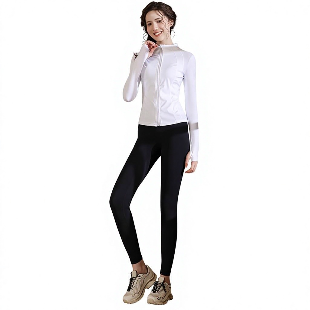 Stand-collar Yoga Jacket Autumn Slim-fit Zip-up Sports Top Figure-flattering Pilates Running Fitness Wear Long-sleeve Home Use