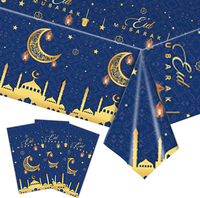 Nappe blanche et noire Ramadan Mubarak, nappe en plastique jetable, nappe de fête pour l'Aïd al-Fitr, décoration pour l'Aïd Mubarak