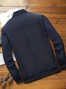 Dropshipping Veste décontractée à col montant pour hommes, 100% polyester, couleur unie, tissu tissé non extensible, coupe régulière, fermeture à glissière - Product Image 5