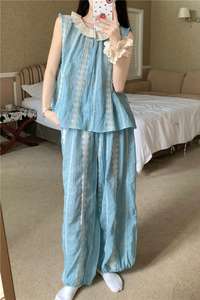 Pyjama pantalon ensemble deux pièces ensemble vêtements pour femmes <span class=keywords><strong>Homewear</strong></span> été corée confort décontracté mode respirant coupe ample <span class=keywords><strong>grande</strong></span> <span class=keywords><strong>taille</strong></span> - Product Image 4