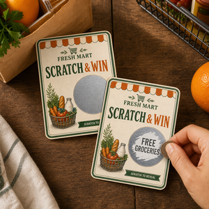 Cartes à gratter personnalisées sur mesure avec impression sérigraphique pour promotions en supermarché en carton - Product Image 1