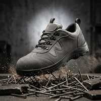 Chaussures de sécurité basses pour hommes en daim respirant avec embout en acier, antidérapantes, résistantes à l'eau et anti-perforation, pour usine et cuisine