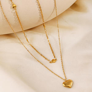 قلادة عنق مطلية بالذهب من الفولاذ المقاوم للصدأ ، قلادة على شكل قلب ، تصميم دلاية على شكل قلب ، مرصعة بطبقتين ، قلادة من المجوهرات - Product Image 5