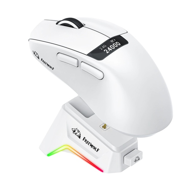 Light Weight PAW3311 Game BT with Screen Display Mouse RGB Charging Base Mouse Freewolf A7 Three Mode Wireless Mouse