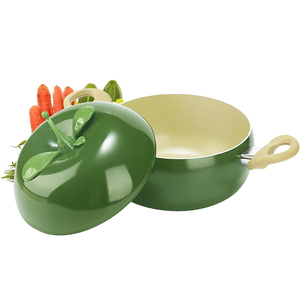 Casserole en céramique verte antiadhésive avec couvercle en forme de pomme, design original, poignées en plastique, pot à soupe, pot à lait - Product Image 1