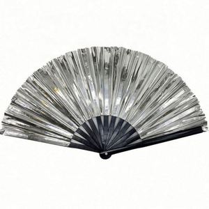 พัดมือพับได้ลายดอกไม้ ขนาด 33 ซม. ทำจากไม้ไผ่เคลือบ PVC สีรุ้งโฮโลแกรม เหมาะสำหรับงานเทศกาลดนตรีและปาร์ตี้ - Product Image 3