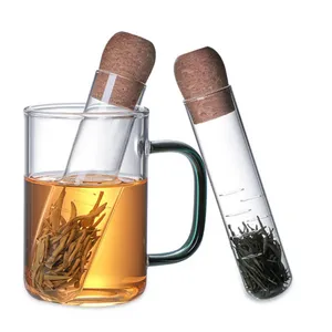 Latest Design Tube Shape Borosilicate Glass Tea Infuser Strainer With Cork Lid