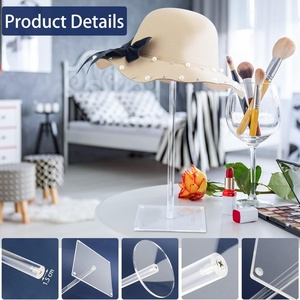 Wholesale Custom Premium Acrylic Clear <b>Hat</b> Display <b>Stand</b> for Cap Fedora Cowboy <b>Hats</b> with Pedestal Base USA Origin - Product Image 2