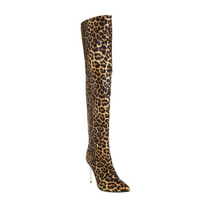Damenstiefel mit Glänzendem Leder, Spitzem Zeh und Dünnen Absätzen – Superhohe Lange Stiefel, Goldfarbene Übergrößen Damenstiefel - Product Image 5