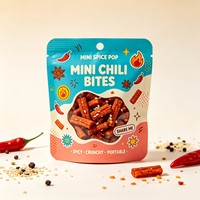 Bolsa con cierre de cremallera para mini snacks picantes, bajo MOQ, material SUP de grado alimenticio, impresión digital para ventana transparente