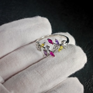 <span class=keywords><strong>2025</strong></span> đồ trang sức mỹ 925 sterling Silver Marquise thạch anh tím Citrine <span class=keywords><strong>Ruby</strong></span> liễu cành lá mở kết thúc Vòng cho phụ nữ Quà Tặng - Product Image 5