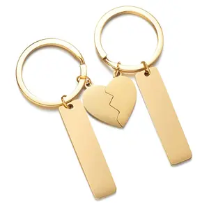 Logo personnalisé promotionnel graver ornements en métal finition miroir en acier inoxydable coeur découpé porte-clés Couple porte-clés