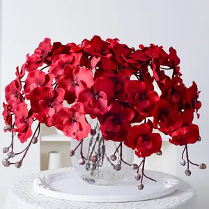 Tanaman buatan buket bunga palsu, satu buah anggrek imitasi terasa untuk dekorasi pernikahan rumah