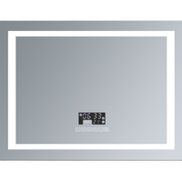 Miroir de salle de bain intelligent à LED avec fonction anti-buée, lecteur de musique et horloge, miroir rectangulaire mural éclairé par LED