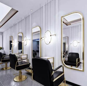 Espejo de pared ovalado moderno con marco dorado para decoración interior de salón de belleza - Product Image 5