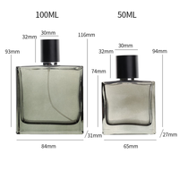 Flacons de parfum carrés en verre noir mat à paroi épaisse et épaule plate, vides, personnalisables, en gros, 50 ml et 100 ml, avec pulvérisateur à pompe