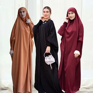 ramadan wholesale Hot selling Elastic Sleeve One Piece Khimar Hijab Abaya Muslim Dress Jilbab Prayer Abaya YLR484