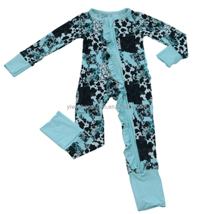 All'ingrosso neonati bambini in bambù un pezzo pagliaccetti con cerniera manica lunga tre strati volant tute per bambine - Product Image 4