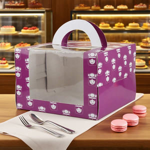 Caja para Pastel Personalizada, <span class=keywords><strong>de</strong></span> Cartón Blanco con Ventana <span class=keywords><strong>y</strong></span> Asa, Apta para Alimentos, Caja para Empacar Pasteles <span class=keywords><strong>de</strong></span> Panadería - Product Image 1