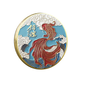 Moneta commemorativa per la pace e la gioia delle carpe d'oro doppio pesce che accoglie benedizioni del Festival delle monete - Product Image 2