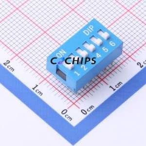 2.54-6P-CJLS DIP Switch Through hole Component (THT) Switch Flat Toggle, Raised Type Single Pole Single Throw 6 PC Pin - Product Image 1