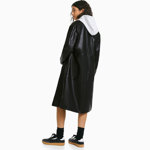 Vendita calda su misura di alta qualità signore lunghe giacche di pelle Pu abbassare il colletto bottone Outdoor abbigliamento invernale da <span class=keywords><strong>donna</strong></span> giacche di cappotto lungo - Product Image 3