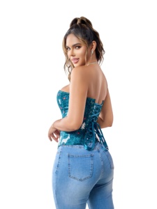 Sexy Santa Costume <span class=keywords><strong>Bustier</strong></span> Top pour les femmes vacances Xmas Santacon Snow Print Green Deep V Corset avec fermeture éclair - Product Image 4