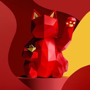 Figura de Arte Moderno de <span class=keywords><strong>origami</strong></span>, estatua de gato de la suerte, poligonal de fundición de resina ustomizada - Product Image 4